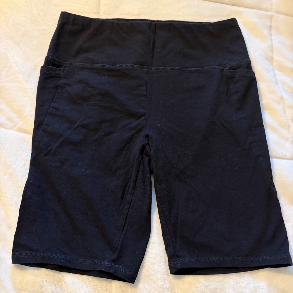 RBX Black High-Waist Stretch Cotton Bike Shorts 9" Long Side Pockets